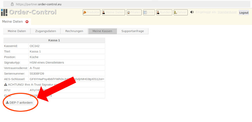 DEP-7 vom Order-Control Server zusenden lassen.