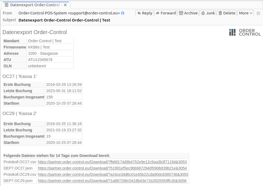 Order-Control DEP-7 Datenexport